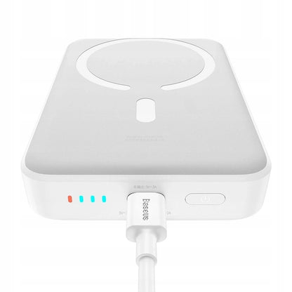 Spoljna bežična baterija Baseus Magnetic Mini, 10000mAh, 30W, PD + FQI, 1 x QI - 1 x USB-C, Bela PPCX110202