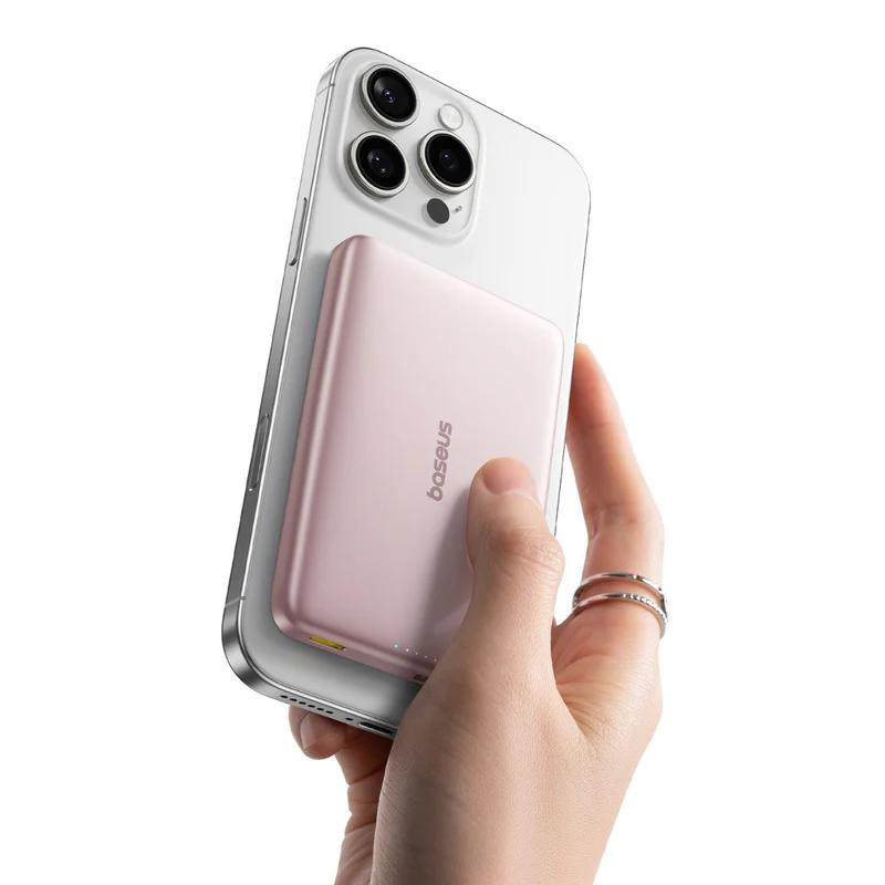 Spoljna baterija Wireless Baseus PicoGo AM41, 10000mAh, 27W, PD + FQI, 1 x QI - 1 x USB-C, Roze E0027202