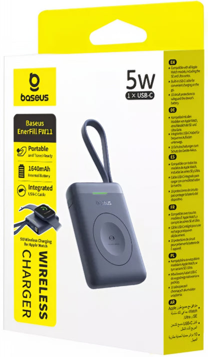 Bežična Eksterna Baterija Baseus EnerFill FW11 za Apple Watch Series, 1640mAh, 5W, 1 x QI, Crna E0205301
