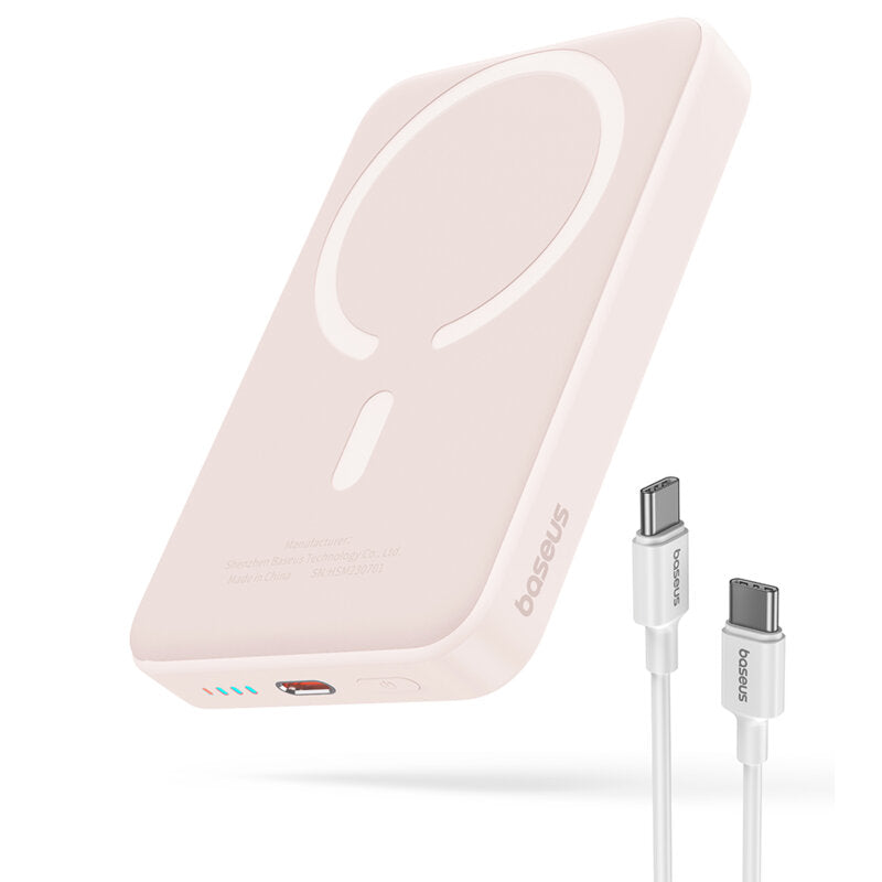 Baterie Externa Wireless Baseus Magnetic Mini, 10000mAh, 20W, PD + FQI, 1 x QI - 1 x USB-C, Roz P10059001413-00
