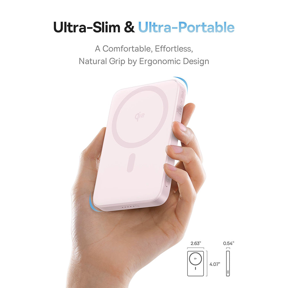 Spoljna bežična baterija Baseus PicoGo, 5000mAh, 20W, PD + FQI, 1 x QI - 1 x USB-C, Roze P10076800413-00