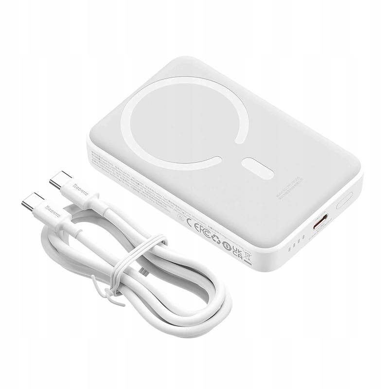 Spoljna bežična baterija Baseus Magnetic Mini, 10000mAh, 30W, PD + FQI, 1 x QI - 1 x USB-C, Bela PPCX110202