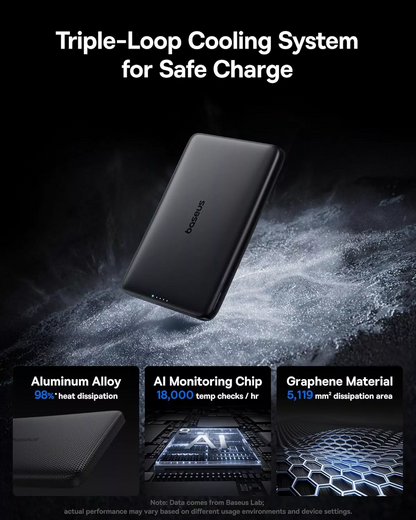 Spoljna bežična baterija Baseus PicoGo AM41, 10000mAh, 27W, PD + FQI, 1 x QI - 1 x USB-C, Crna E0027201