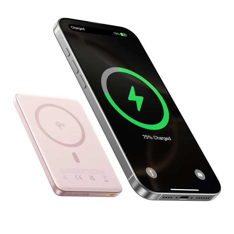 Spoljna baterija Wireless Baseus PicoGo AM41, 10000mAh, 27W, PD + FQI, 1 x QI - 1 x USB-C, Roze E0027202