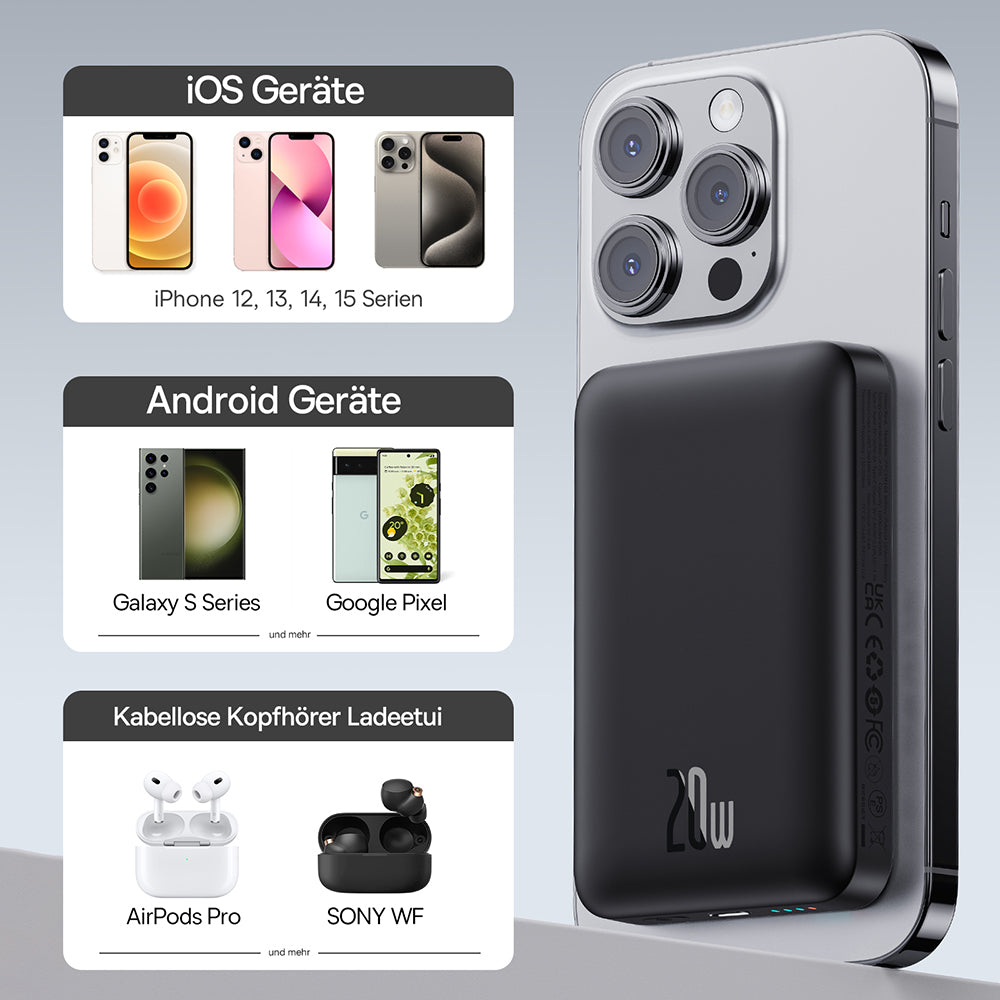 Spoljna baterija Wireless Baseus Magnetic Mini, 10000mAh, 20W, PD + FQI, 1 x QI - 1 x USB-C, Crna P10059001113-00