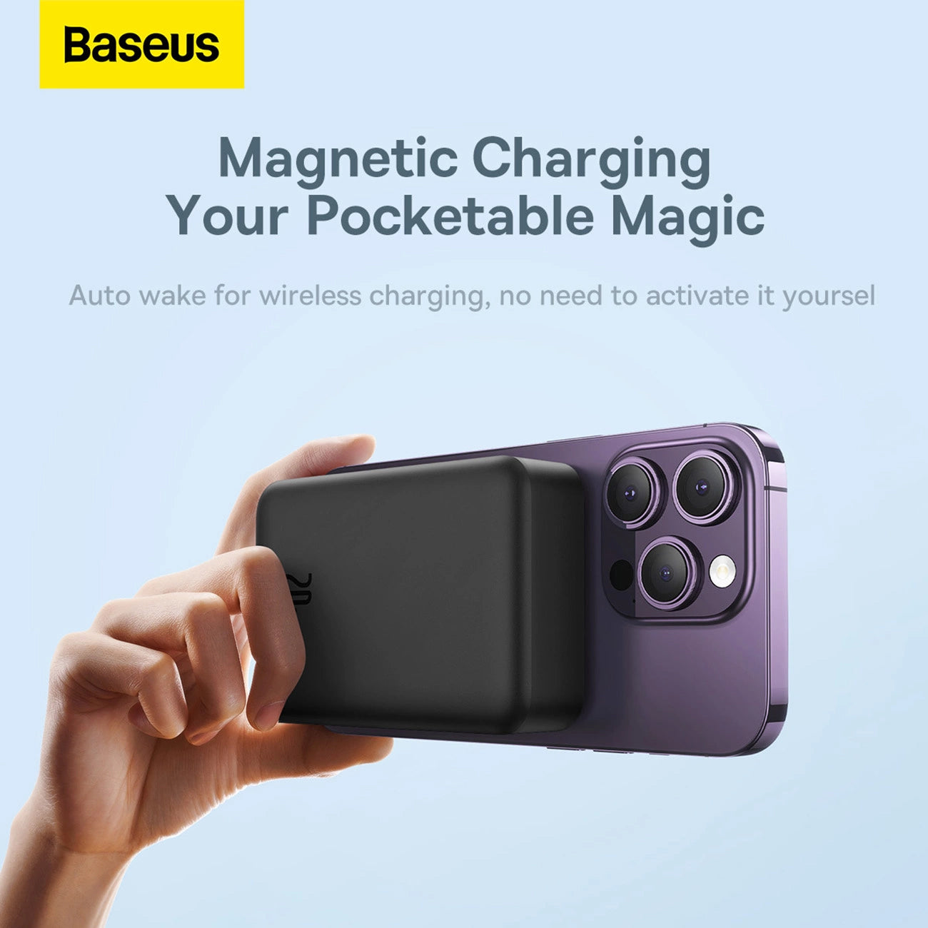 Baterie Externa Wireless Baseus Magnetic Mini, 20000mAh, 20W, PD + FQI, 1 x QI - 1 x USB-C, Neagra PPCX150001