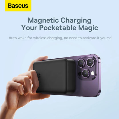 Baterie Externa Wireless Baseus Magnetic Mini, 20000mAh, 20W, PD + FQI, 1 x QI - 1 x USB-C, Neagra PPCX150001
