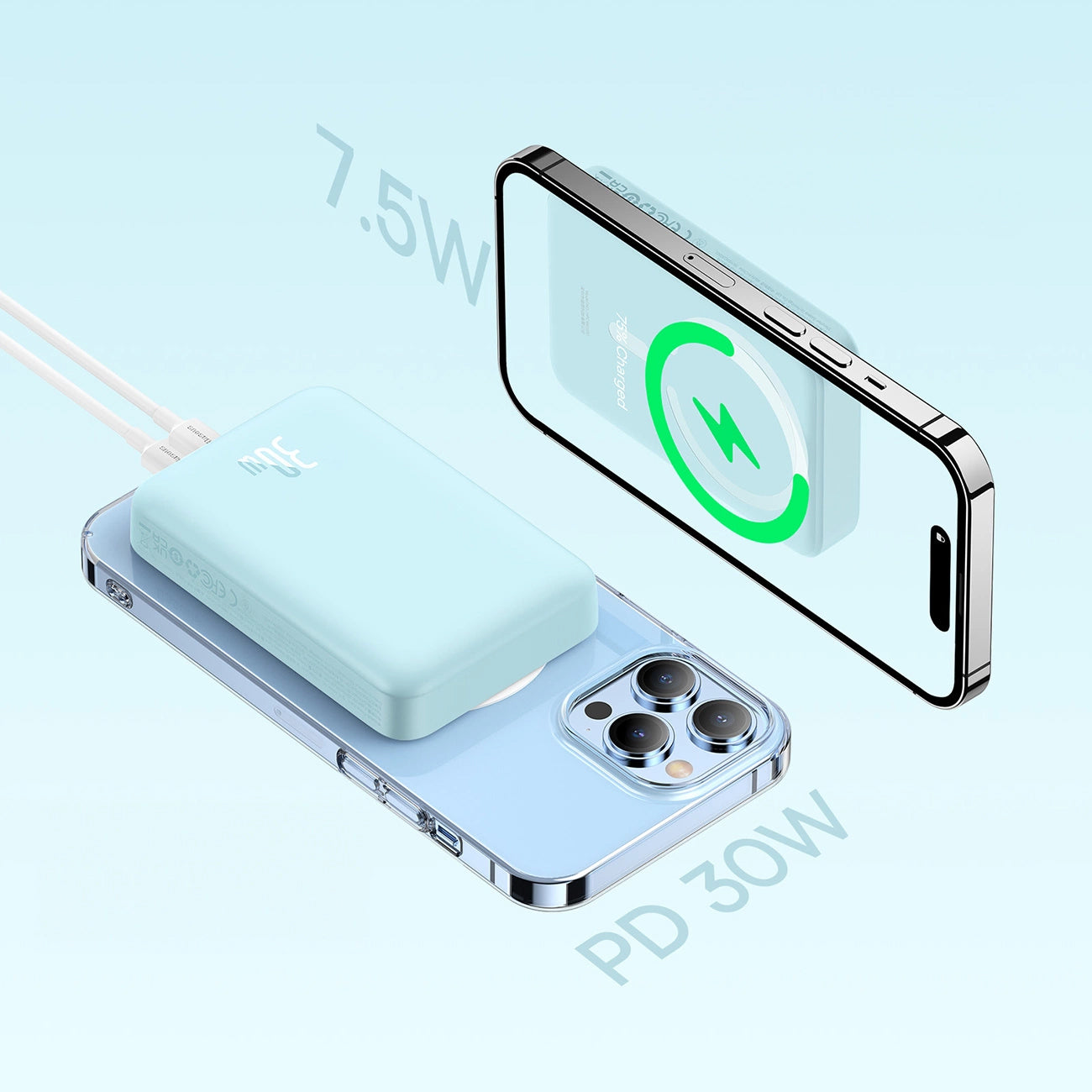 Baterie Externa Wireless Baseus Magnetic Mini, 10000mAh, 30W, PD + FQI, 1 x QI - 1 x USB-C, Albastra PPCX110203