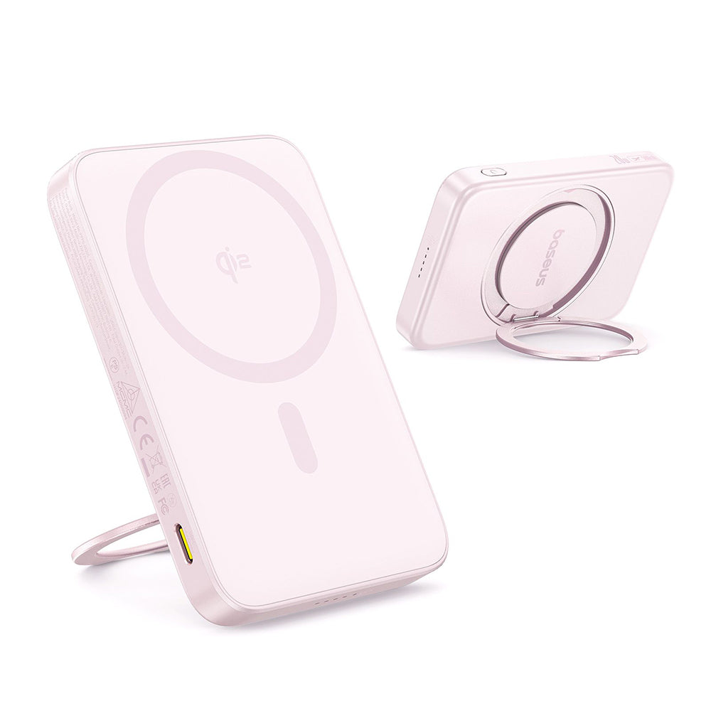 Spoljna bežična baterija Baseus PicoGo, 5000mAh, 20W, PD + FQI, 1 x QI - 1 x USB-C, Roze P10076800413-00