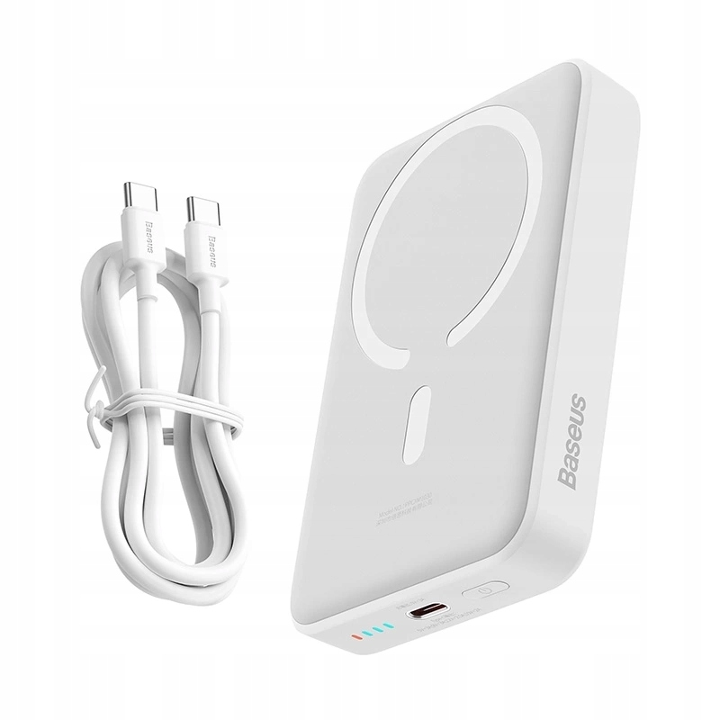 Spoljna bežična baterija Baseus Magnetic Mini, 10000mAh, 30W, PD + FQI, 1 x QI - 1 x USB-C, Bela PPCX110202