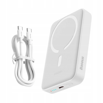 Spoljna bežična baterija Baseus Magnetic Mini, 10000mAh, 30W, PD + FQI, 1 x QI - 1 x USB-C, Bela PPCX110202