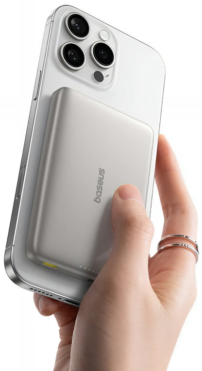 Spoljna bežična baterija Baseus PicoGo AM41, 10000mAh, 27W, PD + FQI, 1 x QI - 1 x USB-C, Bež E0027203