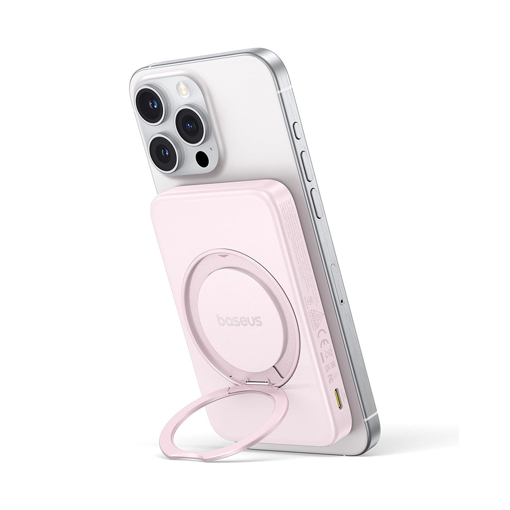Spoljna bežična baterija Baseus PicoGo, 5000mAh, 20W, PD + FQI, 1 x QI - 1 x USB-C, Roze P10076800413-00
