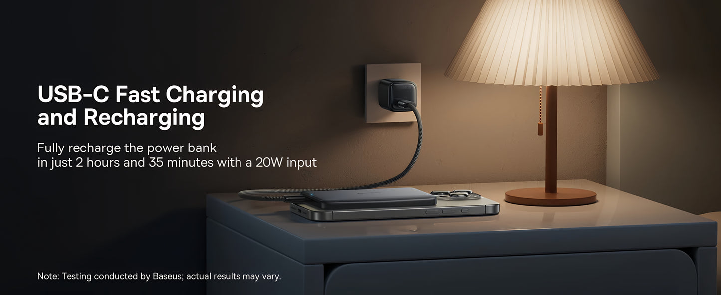 Spoljna bežična baterija Baseus PicoGo AM41, 10000mAh, 27W, PD + FQI, 1 x QI - 1 x USB-C, Bež E0027203