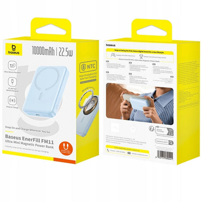 Bežična Eksterna Baterija Baseus EnerFill FM11 Ultra-Mini, 10000mAh, 22.5W, PD + FQI, 1 x QI - 1 x USB-C, Plava P1008210E313-00