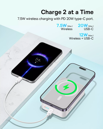 Bežična eksterna baterija Baseus EnerFill FM41 Mini, 20000mAh, 20W, PD + FQI, 1 x QI - 1 x USB-C, Bela E0027U01