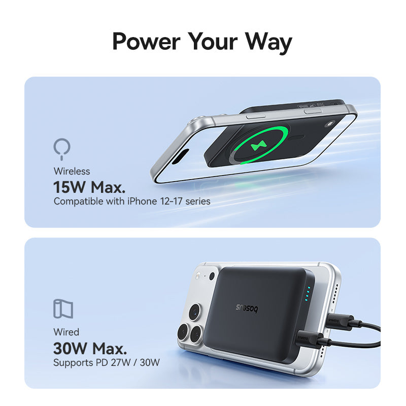 Bežična eksterna baterija Baseus EnerFill FM11, 10000mAh, 30W, PD + FQI, 1 x QI - 1 x USB-C, Crna