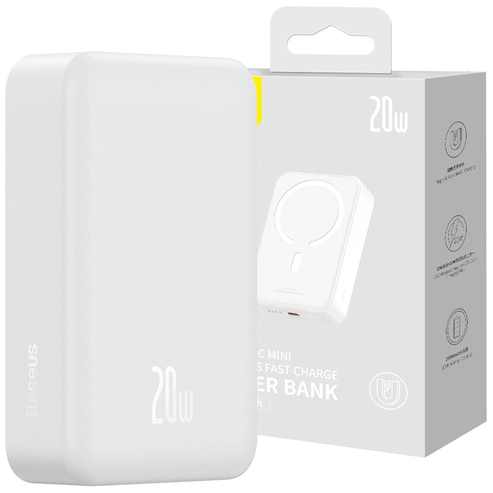 Spoljna Baterija Bežična Baseus Magnetic Mini, 20000mAh, 20W, PD + FQI, 1 x QI - 1 x USB-C, Bela PPCX150002