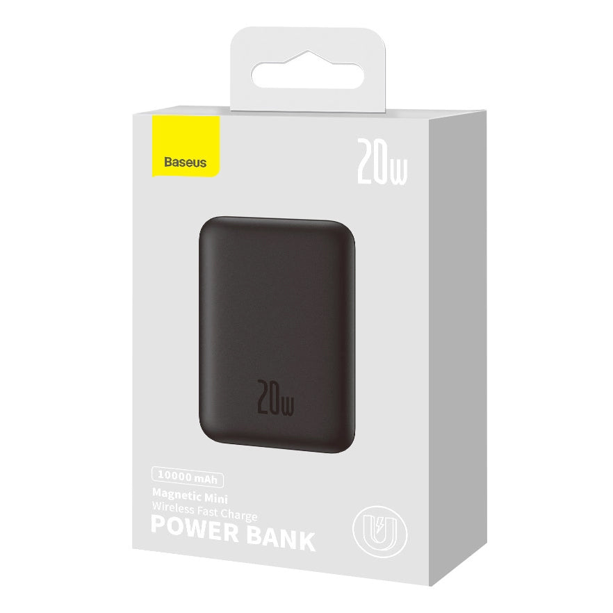 Baseus Magnetic Mini Wireless External Battery, 10000mAh, 20W, PD + FQI, 1 x QI - 1 x USB-C, Black PPCX070001