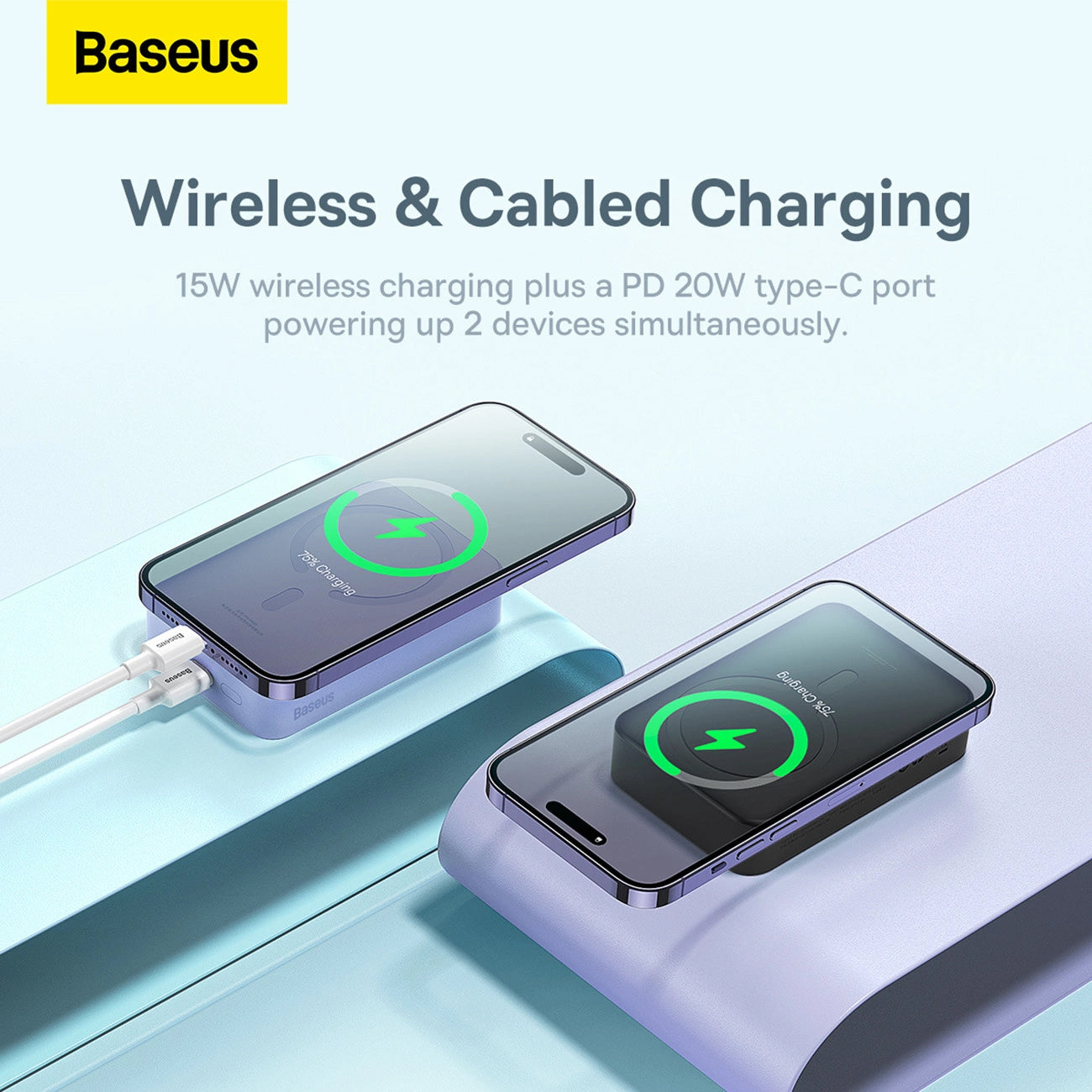 Baterie Externa Wireless Baseus Magnetic Mini, 20000mAh, 20W, PD + FQI, 1 x QI - 1 x USB-C, Neagra PPCX150001