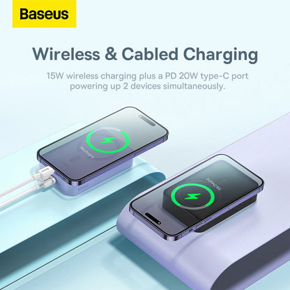 Baterie Externa Wireless Baseus Magnetic Mini, 20000mAh, 20W, PD + FQI, 1 x QI - 1 x USB-C, Neagra PPCX150001