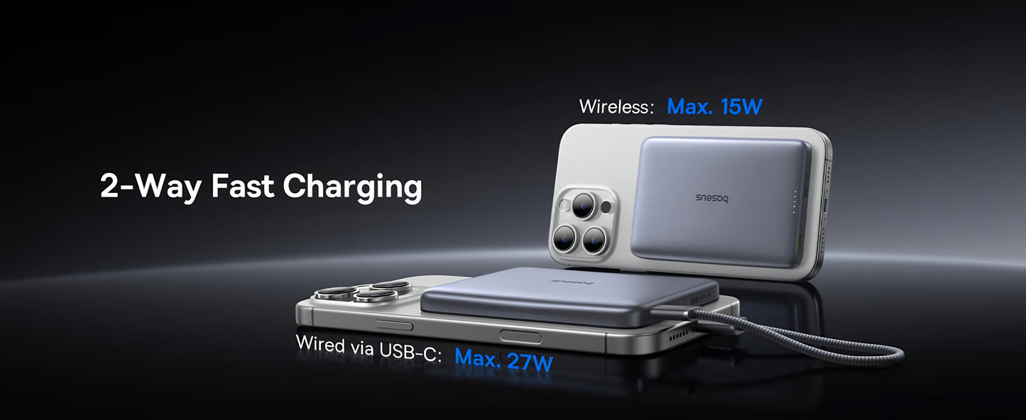 Spoljna bežična baterija Baseus PicoGo AM41, 10000mAh, 27W, PD + FQI, 1 x QI - 1 x USB-C, Bež E0027203