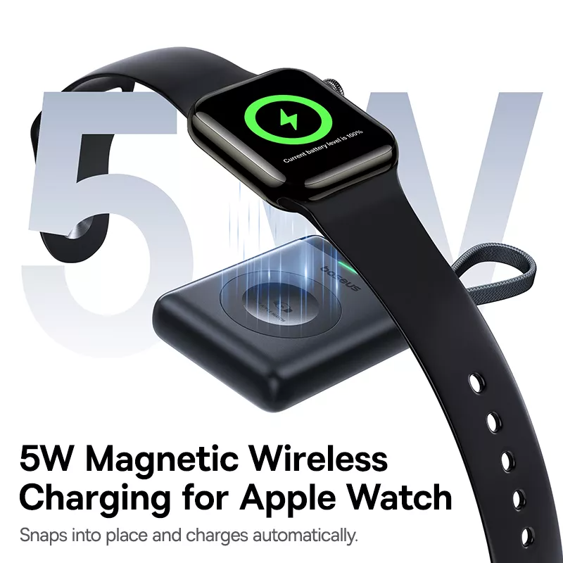 Bežična Eksterna Baterija Baseus EnerFill FW11 za Apple Watch Series, 1640mAh, 5W, 1 x QI, Crna E0205301