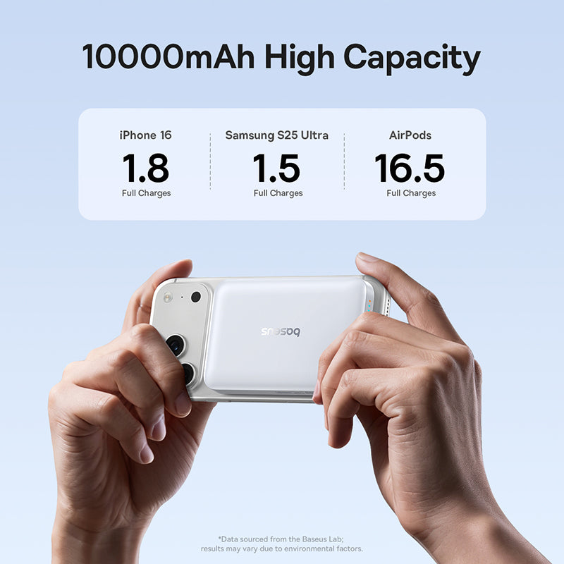Bežična eksterna baterija Baseus EnerFill FM11, 10000mAh, 30W, PD + FQI, 1 x QI - 1 x USB-C, Bela
