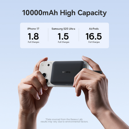 Baseus EnerFill FM11 bežna eksterna baterija, 10000 mAh, 30 W, PD + FQI, 1 x QI – 2 x USB-C, crna E0028904