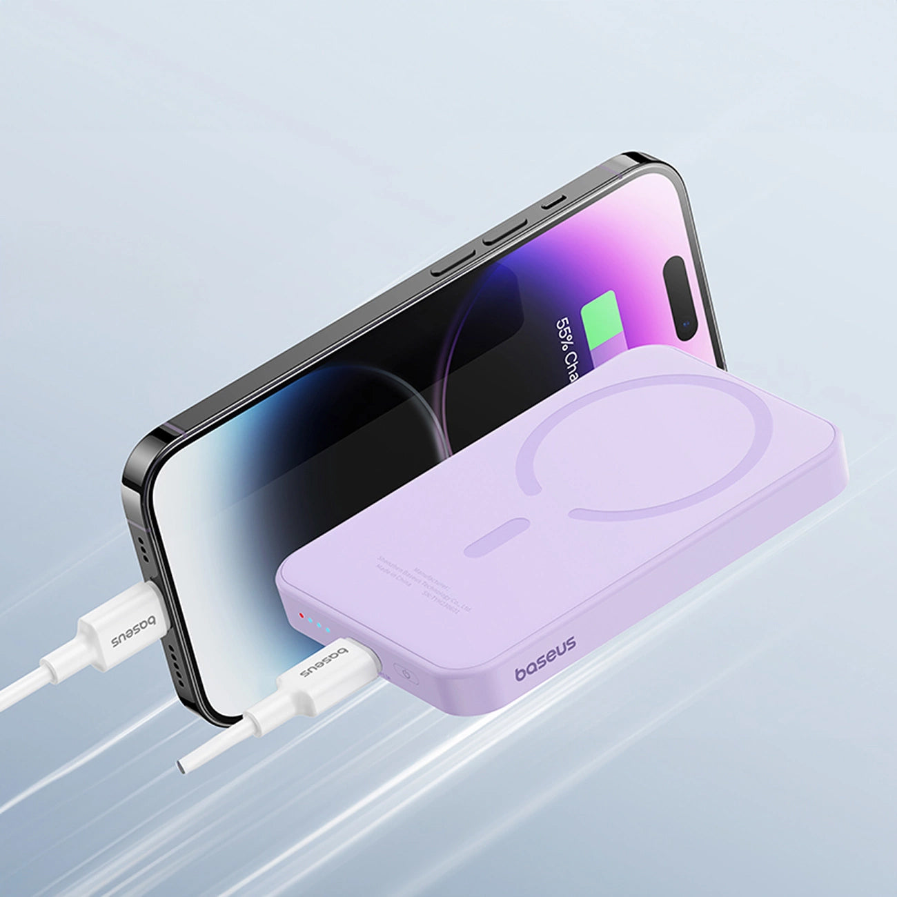 Baterie Externa Wireless Baseus Magnetic Mini, 5000mAh, 20W, PD + FQI, 1 x QI - 1 x USB-C, Mov P10022107513