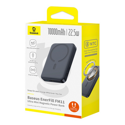 Spoljna bežična baterija Baseus EnerFill FM11 Ultra-Mini, 10000mAh, 22.5W, PD + FQI, 1 x QI - 1 x USB-C, Crna P1008210E123-00