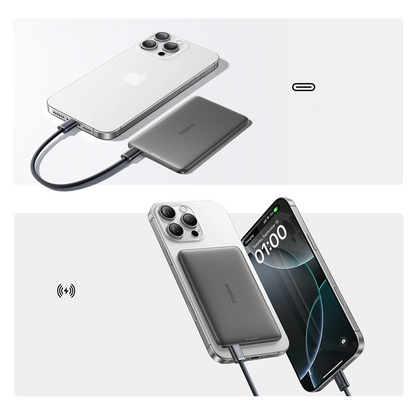 Spoljna bežična baterija Baseus PicoGo AM41, 5000mAh, 20W, PD + FQI, 1 x QI - 1 x USB-C, Crna
