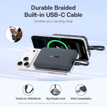 Baseus EnerFill FM11 bežna eksterna baterija, 10000 mAh, 30 W, PD + FQI, 1 x QI – 2 x USB-C, crna E0028904