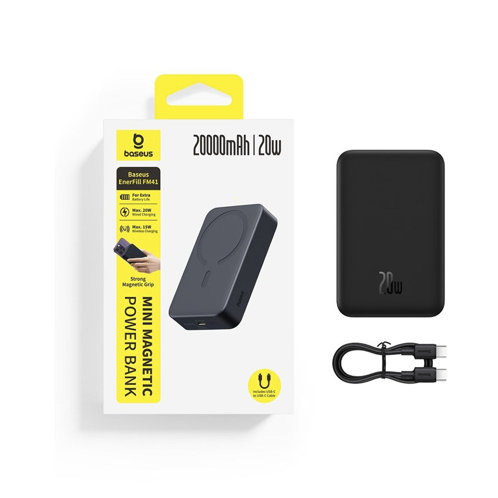 Bežična Eksterna Baterija Baseus EnerFill FM41, 20000mAh, 20W, PD - FQI, 1 x QI - 1 x USB-C, Crna E0027U00