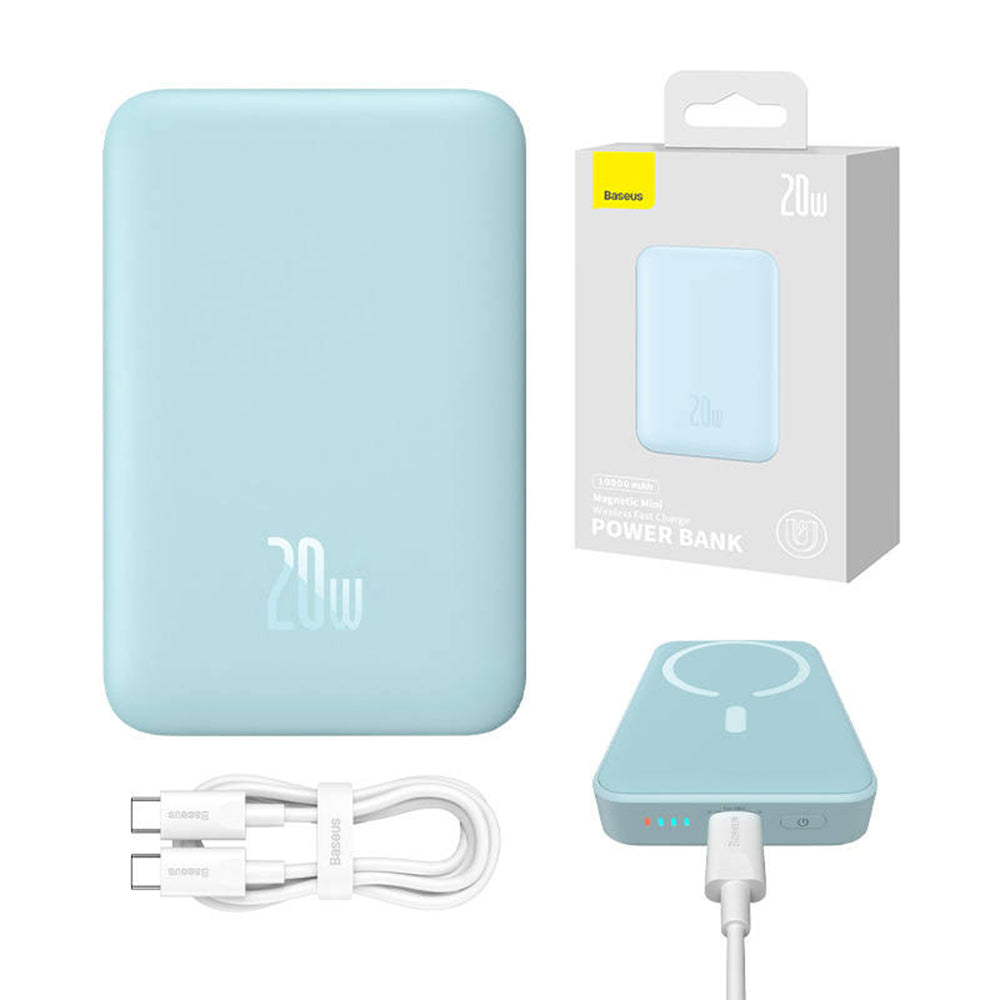 Spoljna bežična baterija Baseus Magnetic Mini, 10000mAh, 20W, PD + FQI, 1 x QI - 1 x USB-C, Plava PPCX110103