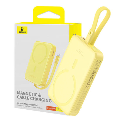 Spoljna bežična baterija Baseus Magnetic Mini, 10000mAh, 20W, PD + FQI, 1 x Lightning - 1 x QI - 1 x USB-C, Žuta P10022109Y23-00