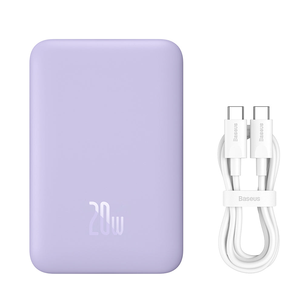 Spoljna bežična baterija Baseus Magnetic Mini, 10000mAh, 20W, PD + FQI, 1 x QI - 1 x USB-C, Ljubičasta PPCX110105