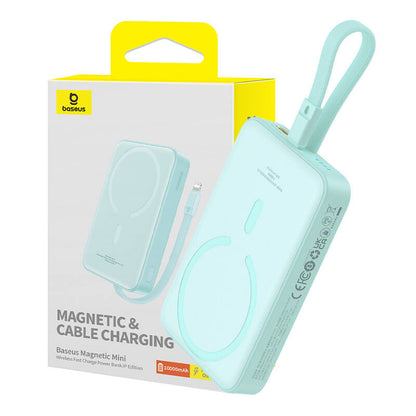 Spoljna baterija Wireless Baseus Magnetic Mini, 10000mAh, 20W, PD + FQI, 1 x Lightning - 1 x QI - 1 x USB-C, Zelena P10022109333-00