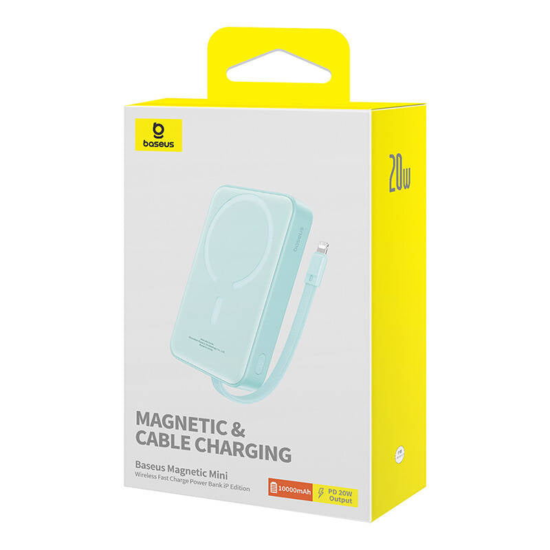Spoljna baterija Wireless Baseus Magnetic Mini, 10000mAh, 20W, PD + FQI, 1 x Lightning - 1 x QI - 1 x USB-C, Zelena P10022109333-00
