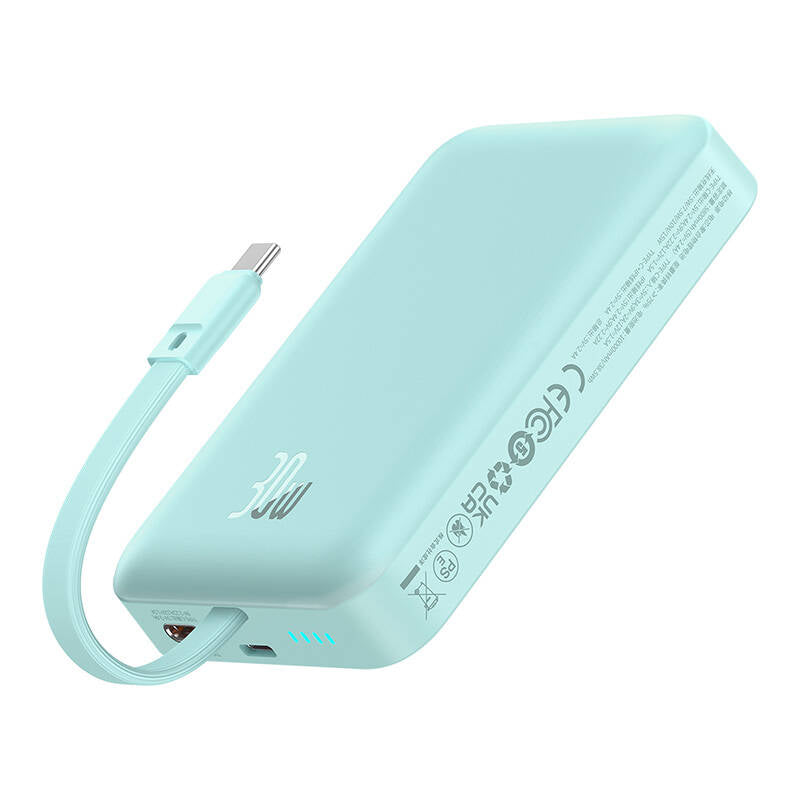 Spoljna bežična baterija Baseus Magnetic Mini, 10000mAh, 30W, PD + FQI, 1 x Lightning - 1 x QI - 1 x USB-C, Plava P1002210B333-00