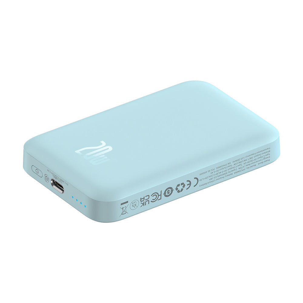 Spoljna bežična baterija Baseus Mini Air, 6000mAh, 20W, PD + FQI, 1 x QI - 1 x USB-C, Plava P10059002313-00