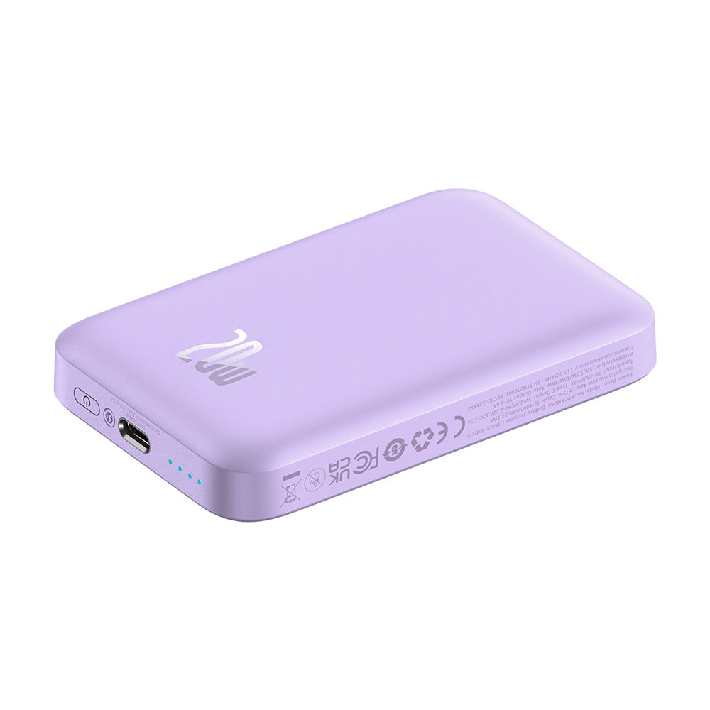 Spoljna bežična baterija Baseus Mini Air, 6000mAh, 20W, PD + FQI, 1 x QI - 1 x USB-C, Ljubičasta P10059002513-00