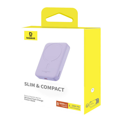 Spoljna bežična baterija Baseus Mini Air, 6000mAh, 20W, PD + FQI, 1 x QI - 1 x USB-C, Ljubičasta P10059002513-00