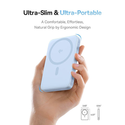 Spoljna bežična baterija Baseus PicoGo, 5000mAh, 20W, PD + FQI, 1 x QI - 1 x USB-C, Plava P10076800313-00