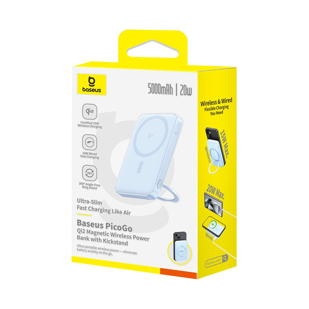 Spoljna bežična baterija Baseus PicoGo, 5000mAh, 20W, PD + FQI, 1 x QI - 1 x USB-C, Plava P10076800313-00