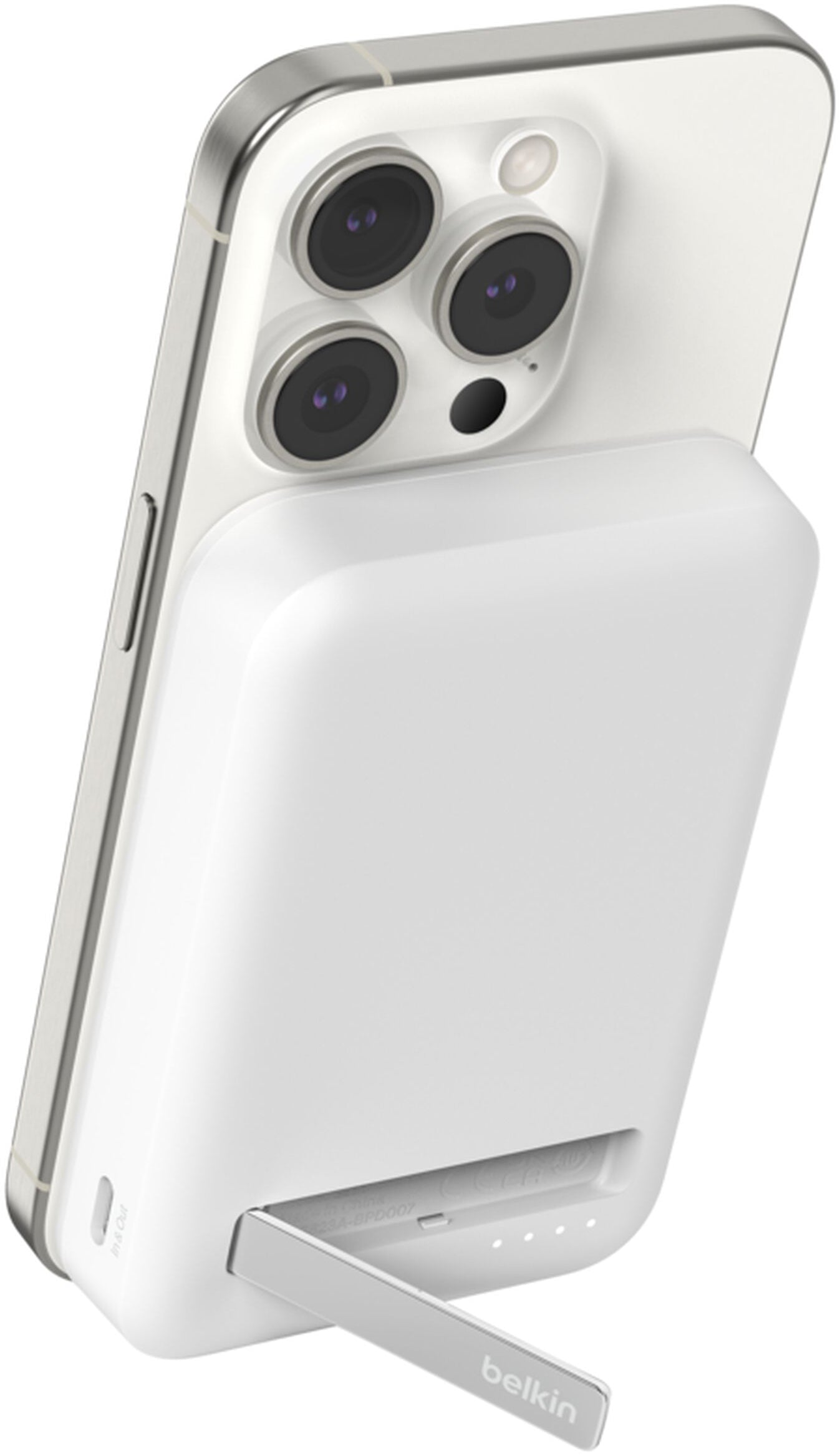 Bežična eksterna baterija Belkin BoostCharge Pro sa postoljem, 8000mAh, 15W, FQI, 1 x QI - 1 x USB-C, Bela BPD007btWH