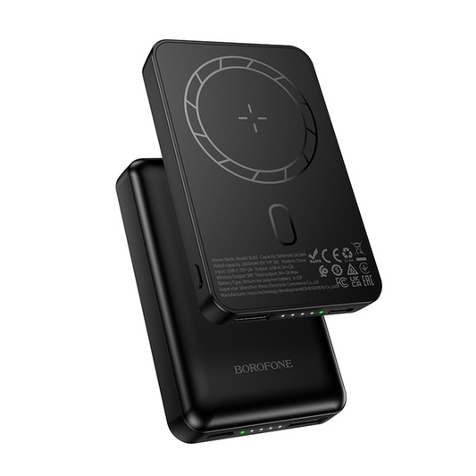 Spoljna bežična baterija Borofone BJ82 Dawn, 5000mAh, 10W, 1 x QI - 1 x USB-A, Crna
