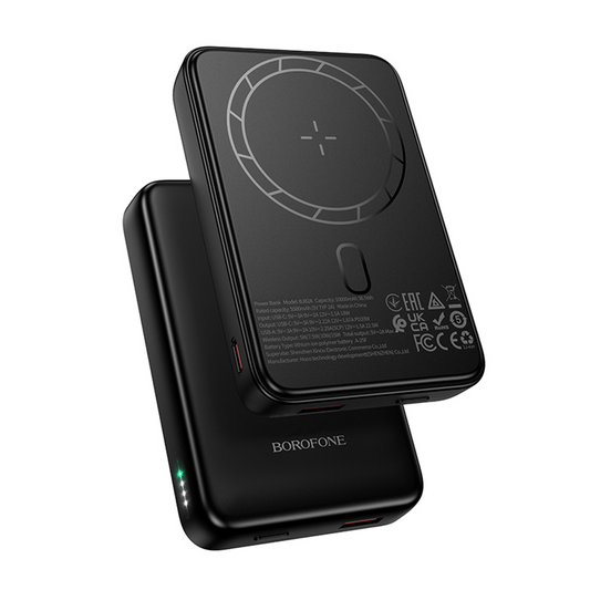 Spoljna bežična baterija Borofone BJ82A Dawn, 10000mAh, 22.5W, QC + PD + FQI, 1 x QI - 1 x USB-A - 1 x USB-C, Crna