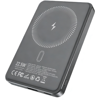 Bežična Eksterna Baterija BWOO BO-P82, 10000mAh, 22.5W, PD + FQI, 1 x QI - 1 x USB-C, Siva