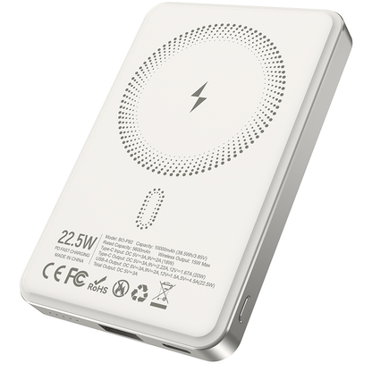 Bežična Eksterna Baterija BWOO BO-P82, 10000mAh, 22.5W, PD + FQI, 1 x QI - 1 x USB-C, Bela
